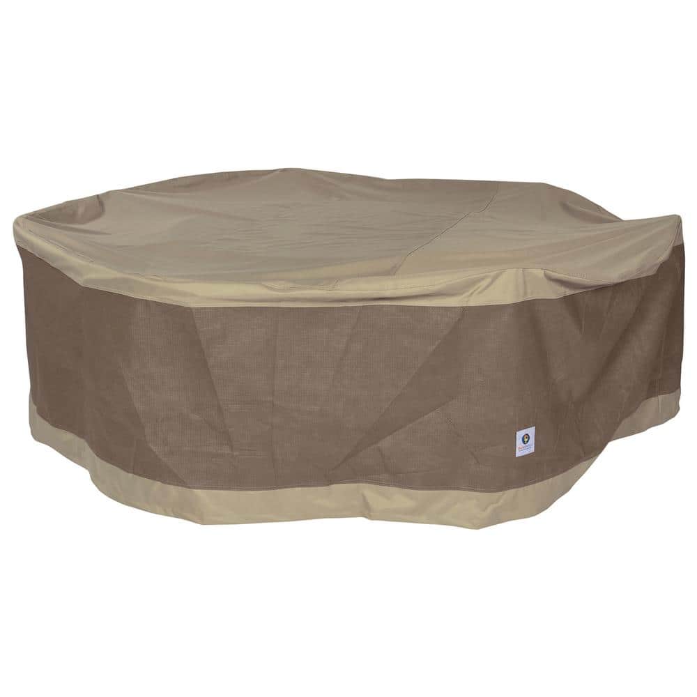 Elegant Tan Olefin Round Patio Table & Chair Set Cover, 108 Inch