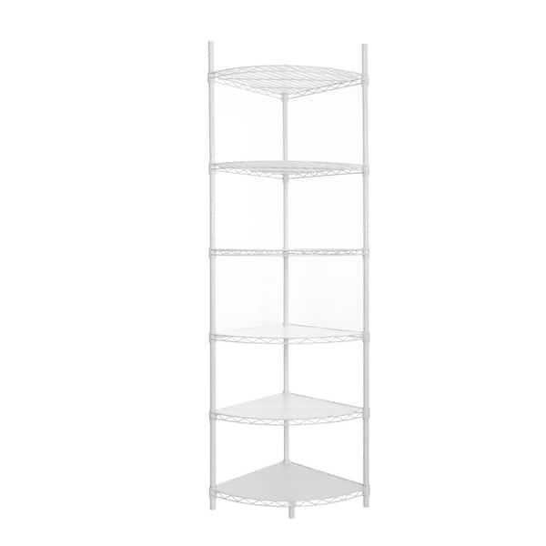 Tileon 6 Tier Corner Wire Shelf Rack, Adjustable Metal Heavy Duty Free Standing for Bathroom, Living Room, Kitchen-White
