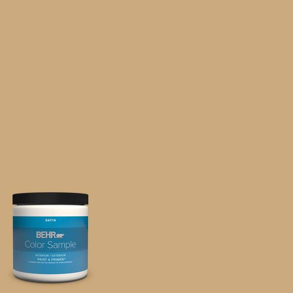 BEHR PREMIUM PLUS 8 oz. #S300-4 Flax Straw Satin Enamel Interior/Exterior Paint & Primer Color Sample