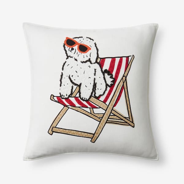 The Company Store Dog Decorative Pillows White Pug 20 in. x 20 in. Throw Pillow Cover