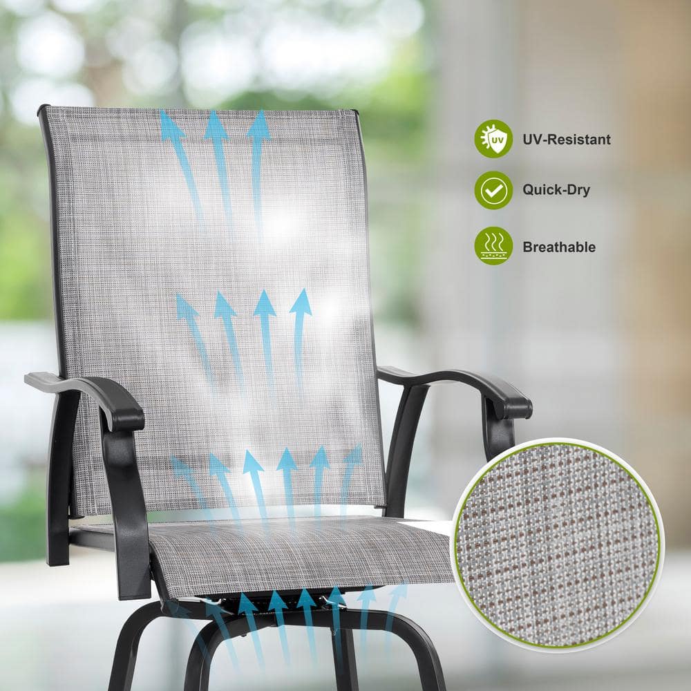 Gray Textilene Swivel Outdoor Bar Stools with High Backrest