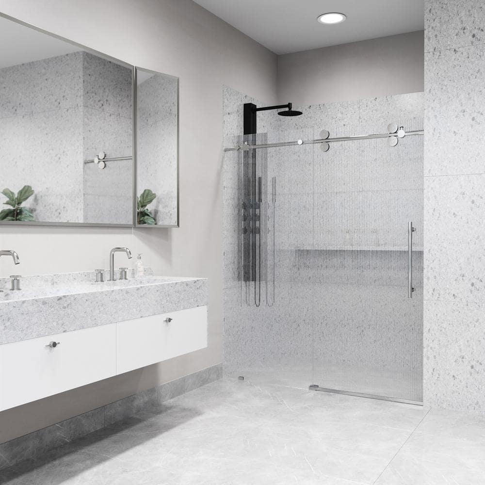 Elan 72" Frameless Sliding Shower Door with Fluted Glass and Black Hardware
