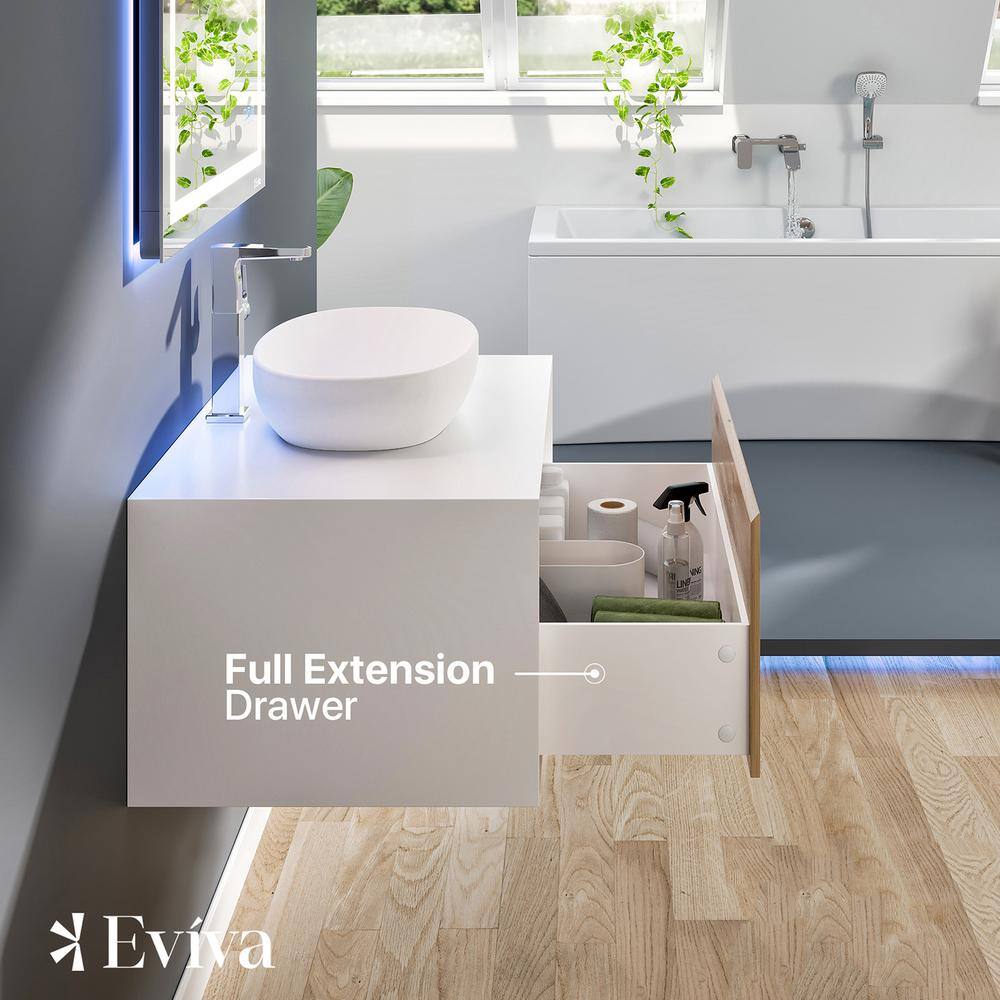 Santa Monica 36" White Oak Wall-Mount Vanity with Vessel Sink