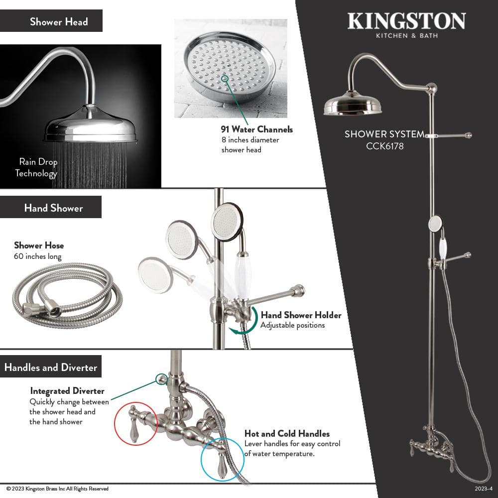 Brushed Brass Adjustable Height Multi-head Rain Shower System