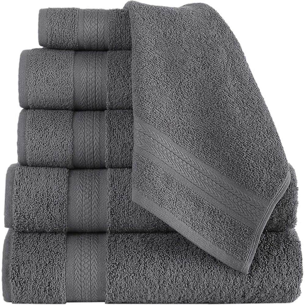 Gray 100% Cotton 6 Piece Premium Towel Set, 2 Bath Towels 2 Hand Towels 2 W