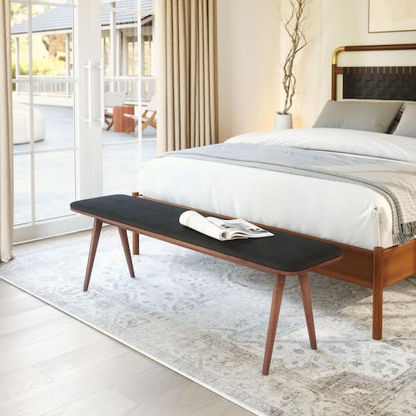 ZUO Kazwali 59.1 in W Dining Bench Black and Walnut