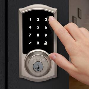 Premis Touchscreen Smart Lock Single Cylinder Satin Nickel Keypad Electronic with Avalon Handleset and Tustin Door Lever