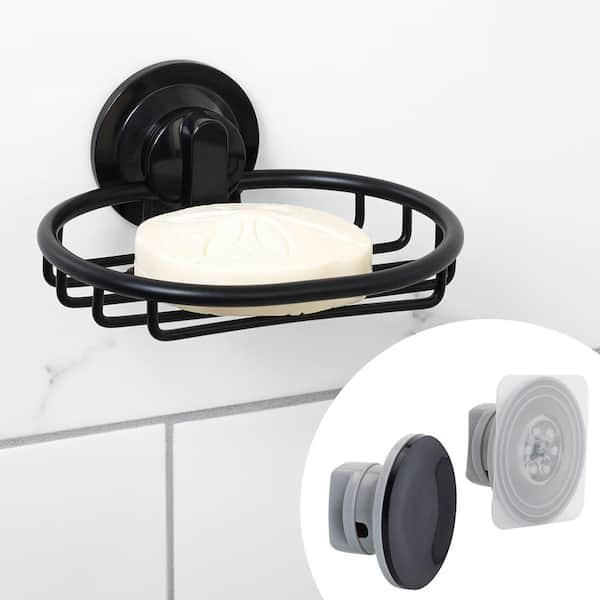 NeverRust Power Grip Pro Adhesive or Suction Mount Aluminum Shower Caddy Soap Dish in Matte Black