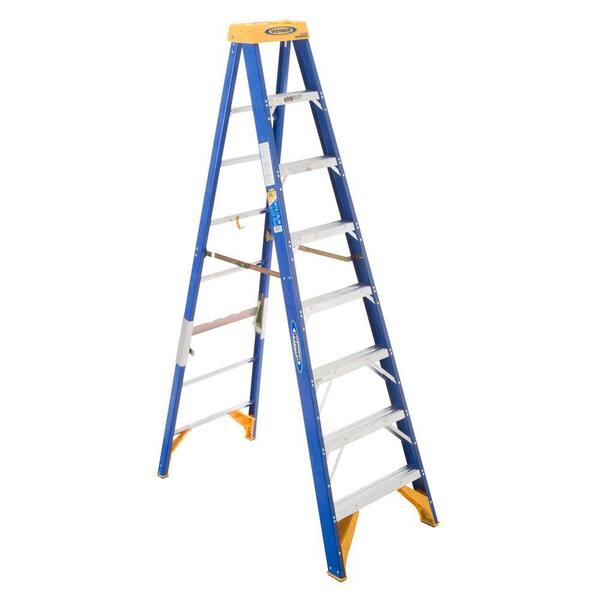 WERNER 8 ft. Fiberglass Mechanical JobStation Step Ladder with 375 lb. Load Capacity Type IAA Duty Rating