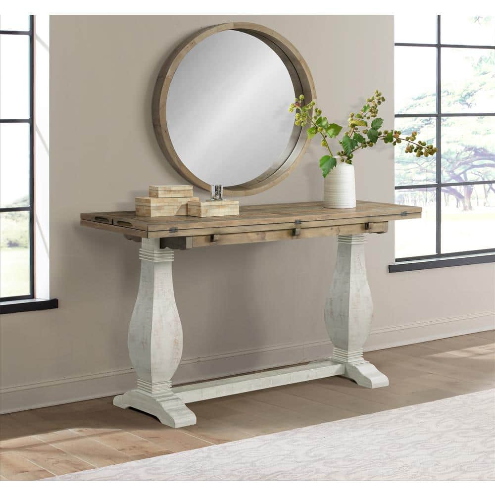 Napa 60" White and Natural Wood Flip Top Sofa Table