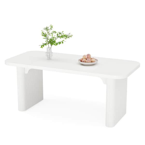 Roesler Modern White Wood 62 in. W Rectangle Double Pedestal Dining Table, DiningTable for Dining Room, Seats 6