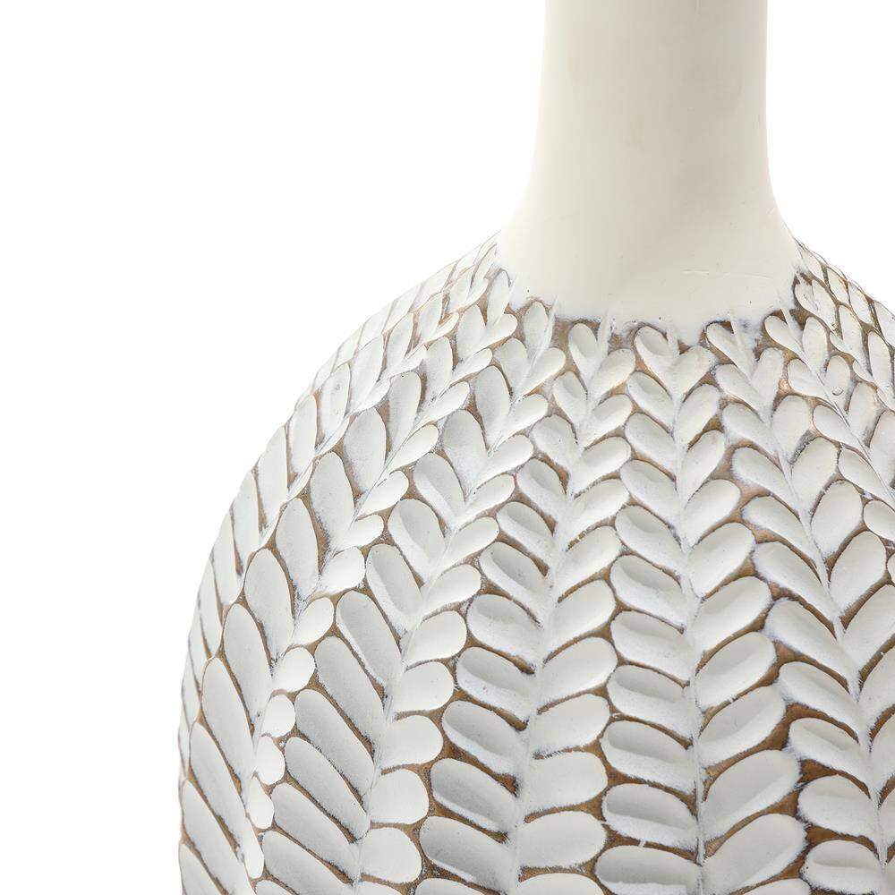 White Geometric Pattern Polyresin Trumpet Vase 23.5 Inches Tall