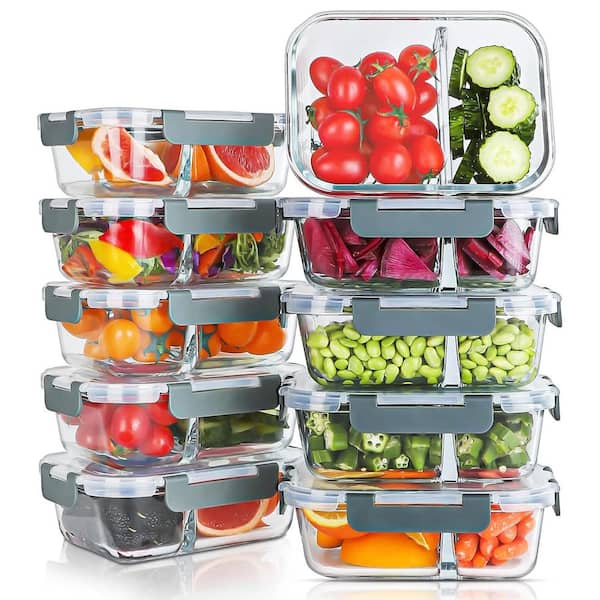 10 Pack 30oz Glass Meal Prep Containers with 2 Compartments Airtight Lids Microwave Oven Freezer Dishwasher Food Storage