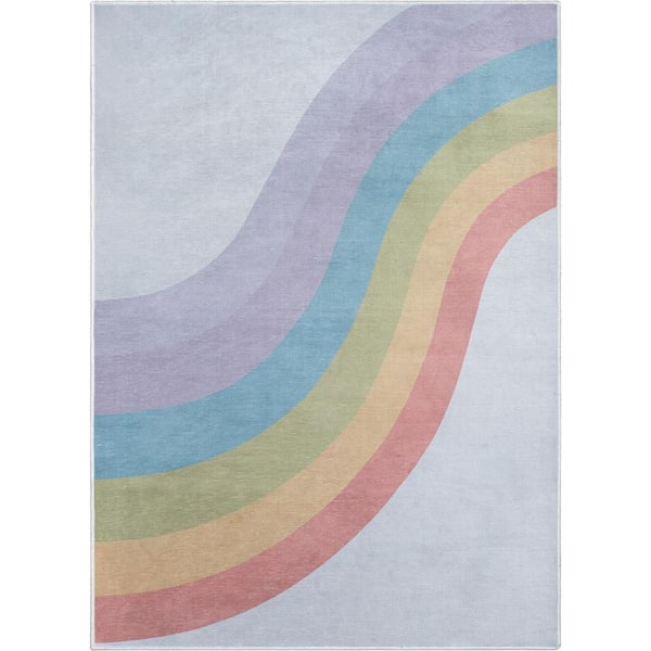 Well Woven Rainbow Modern Kids Multi Color 6 ft. x 9 ft. Machine Washable Flat-Weave Area Rug
