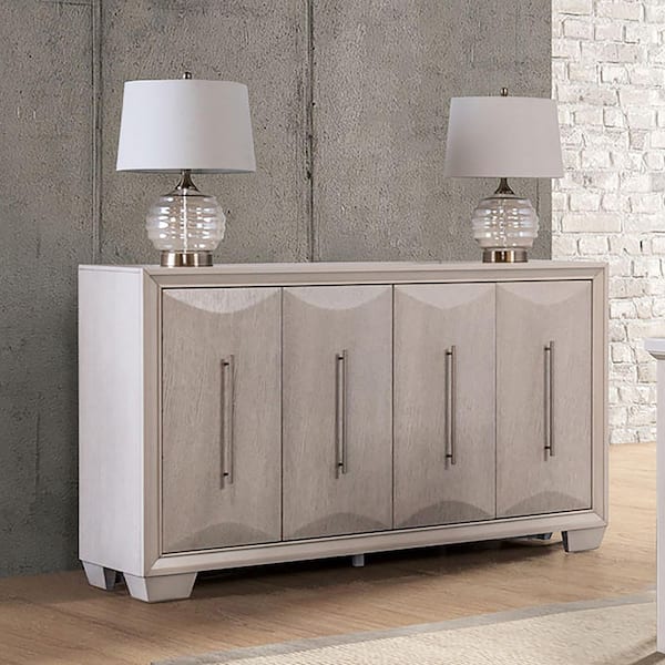 Furniture of America Truman White Wood Top 60 in. Buffet Sideboard with Soft Closing Doors and Drawers