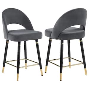 Lindsey 25 in. Grey Arched Back Metal Frame Counter Height Stools with Velvet Seat (Set of 2)