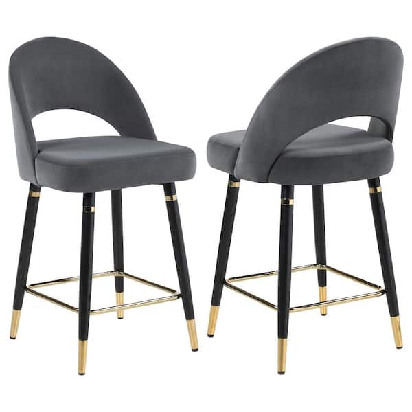 Coaster Lindsey 25 in. Grey Arched Back Metal Frame Counter Height Stools with Velvet Seat (Set of 2)