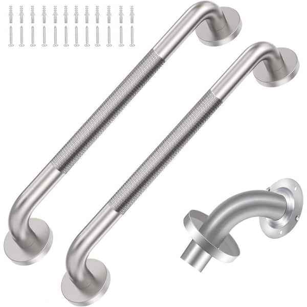 18 in. L x 1.25 in. W Concealed Screw Safety Grab Bar with Knurled Anti-Slip for Elderly in Brushed Nickel 2-Pack