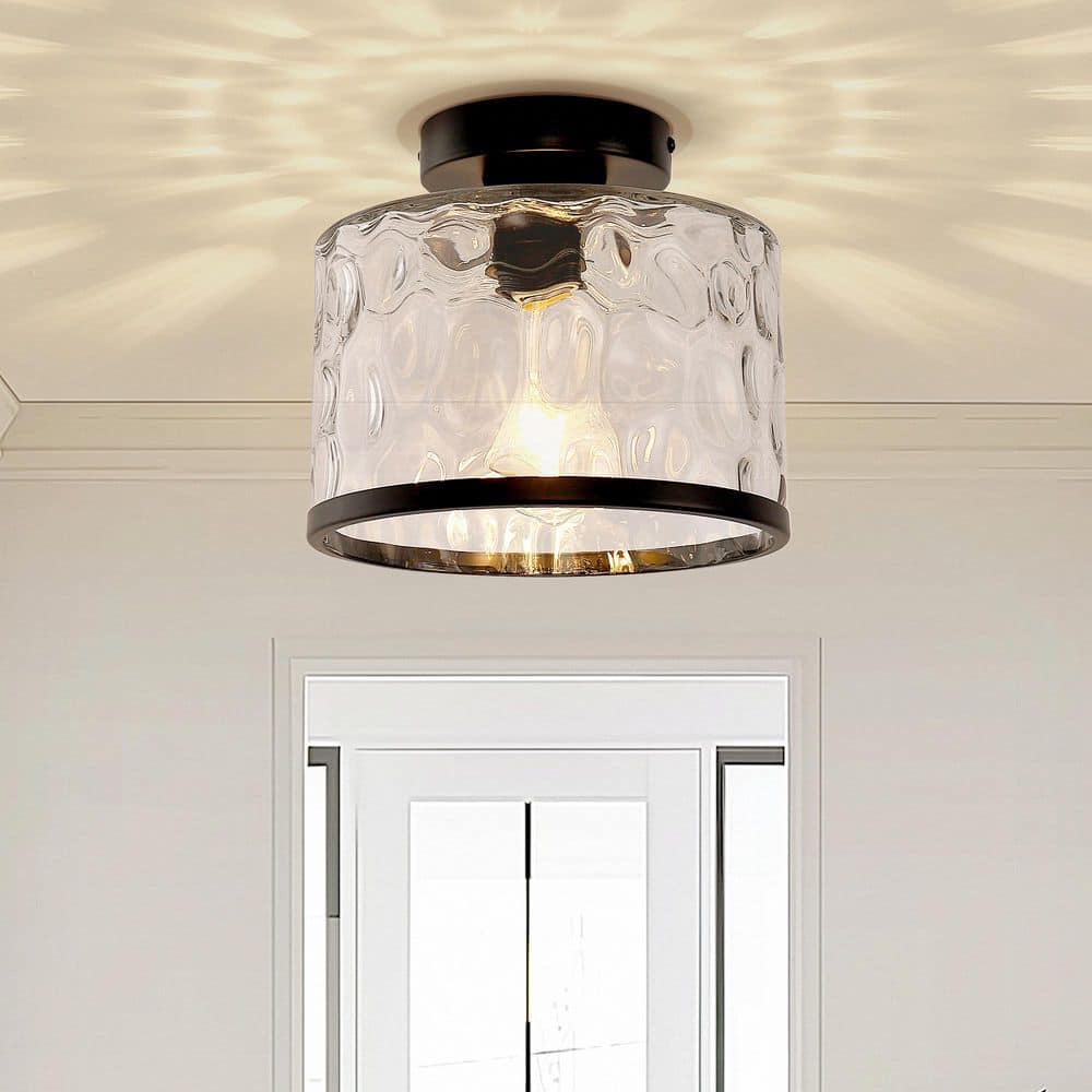 9 in. 1-Light Black Semi-Flush Mount Lighting with Water Glass Shade for Bathroom and No Bulbs Included 1-Pack price history on PriceWatchPro