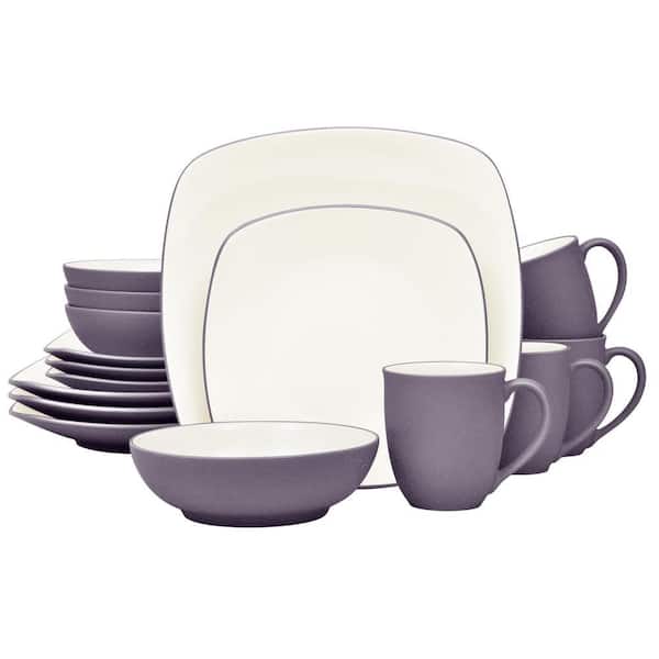 Colorwave Plum 16-Piece Square (Purple) Stoneware Dinnerware Set (Service for Set for 4)