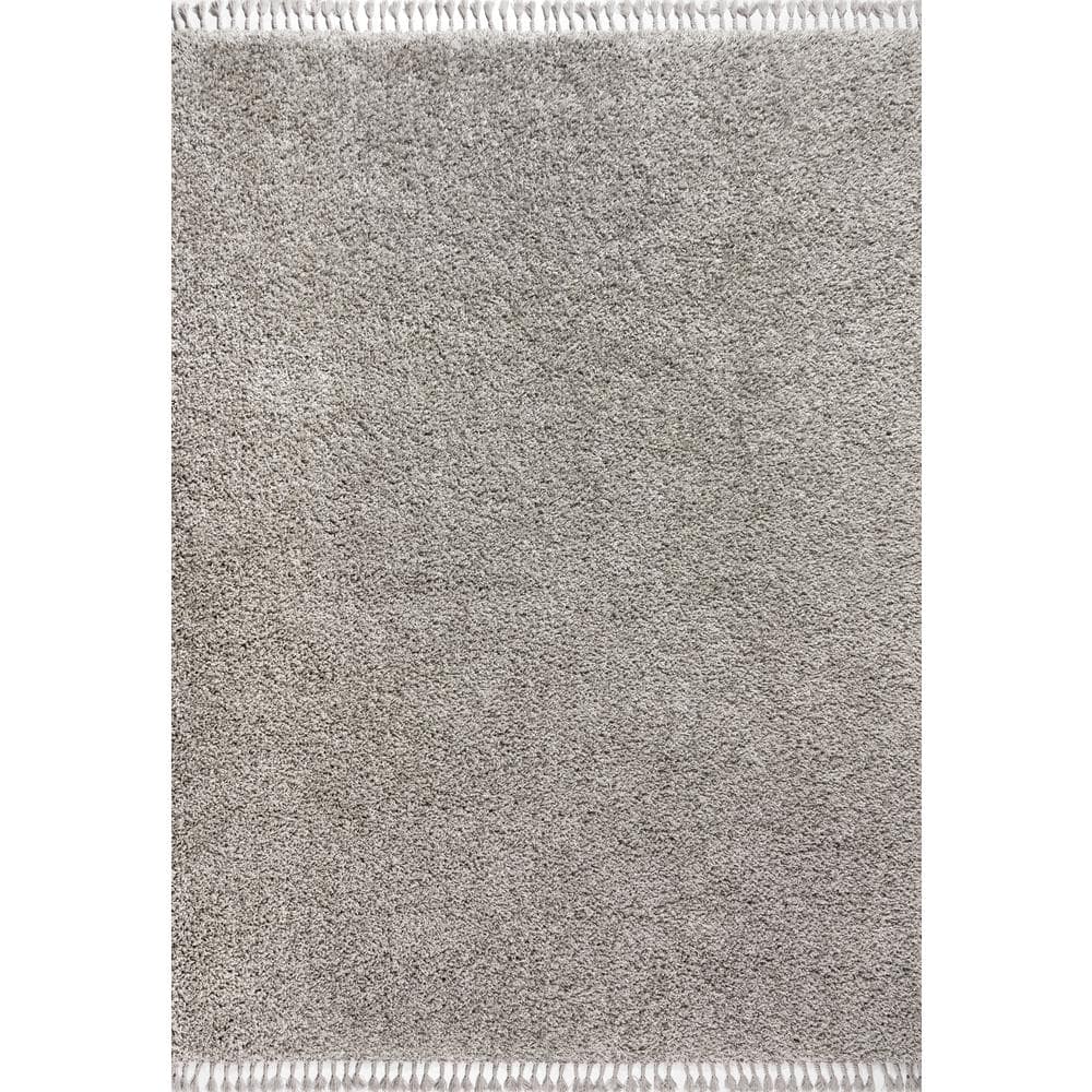 Gray Rectangular Reversible Shag Area Rug with Tassels