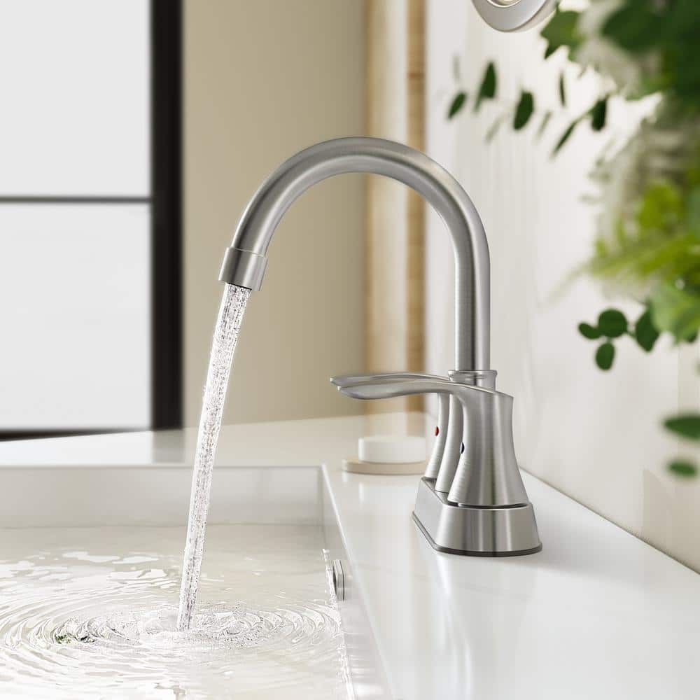 Brushed Nickel High Arc Double Handle Bathroom Faucet