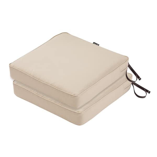 Classic Accessories Montlake FadeSafe 19 in. L x 19 in. W x 3 in. Thick Antique Beige Square Outdoor Seat Cushion (2-Pack)