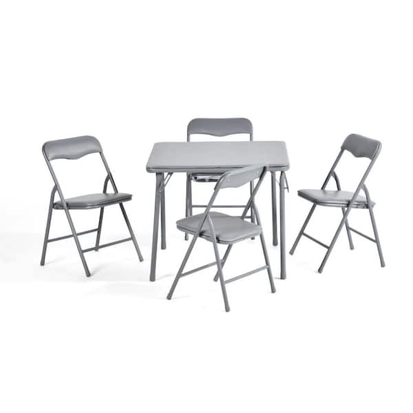 TAGE 5-Piece Folding Table and Chair Set with Padded Seats, Floor-Protecting Design, for Kids and Teens in Grey