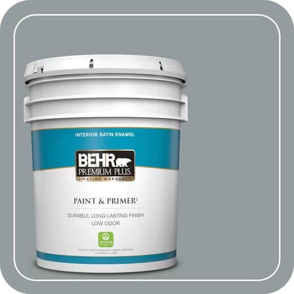 BEHR PREMIUM PLUS 5 gal. #720F-4 Stone Fence Satin Enamel Low Odor Interior Paint & Primer