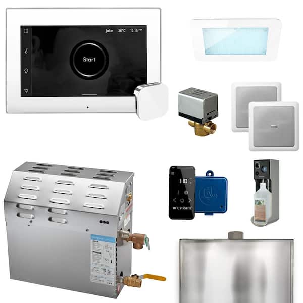 Mr. Steam MS (XDream) 6000-Watt Steam Generator with iSteamX Control and Aroma Glass Steamhead in White Polished Chrome