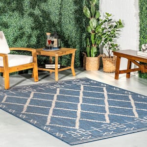 Candice Moroccan Geometric Trellis Indoor/Outdoor Blue 5 ft. x 8 ft. Transitional Area Rug