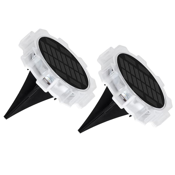 Honbei Black Integrated LED Weather Resistant Path Light, 3000K Landscape Disk Solar Path Lights 10 Lumens (2-Pack)