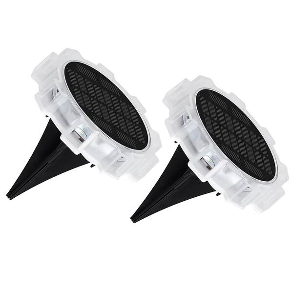 Honbei 2-Pack Black Integrated LED Weather Resistant IP65 Path Light, 3000K Landscape Disk Solar Powered Path Lights 10 Lumens
