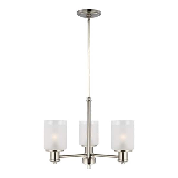 Generation Lighting Norwood 3-Light Brushed Nickel Modern Transitional Hanging Chandelier with Clear Highlighted Satin Etched Glass Shades
