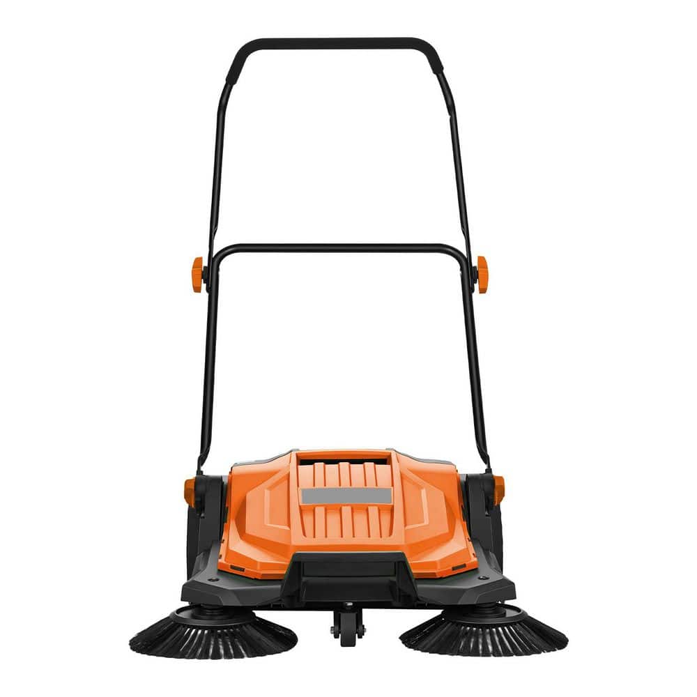 Manual Walk-Behind Floor Sweeper, 5-Gal. Waste Bin & Adjustable Folding Handle, with 25.6 in. Cleaning Width, Orange price history on PriceWatchPro