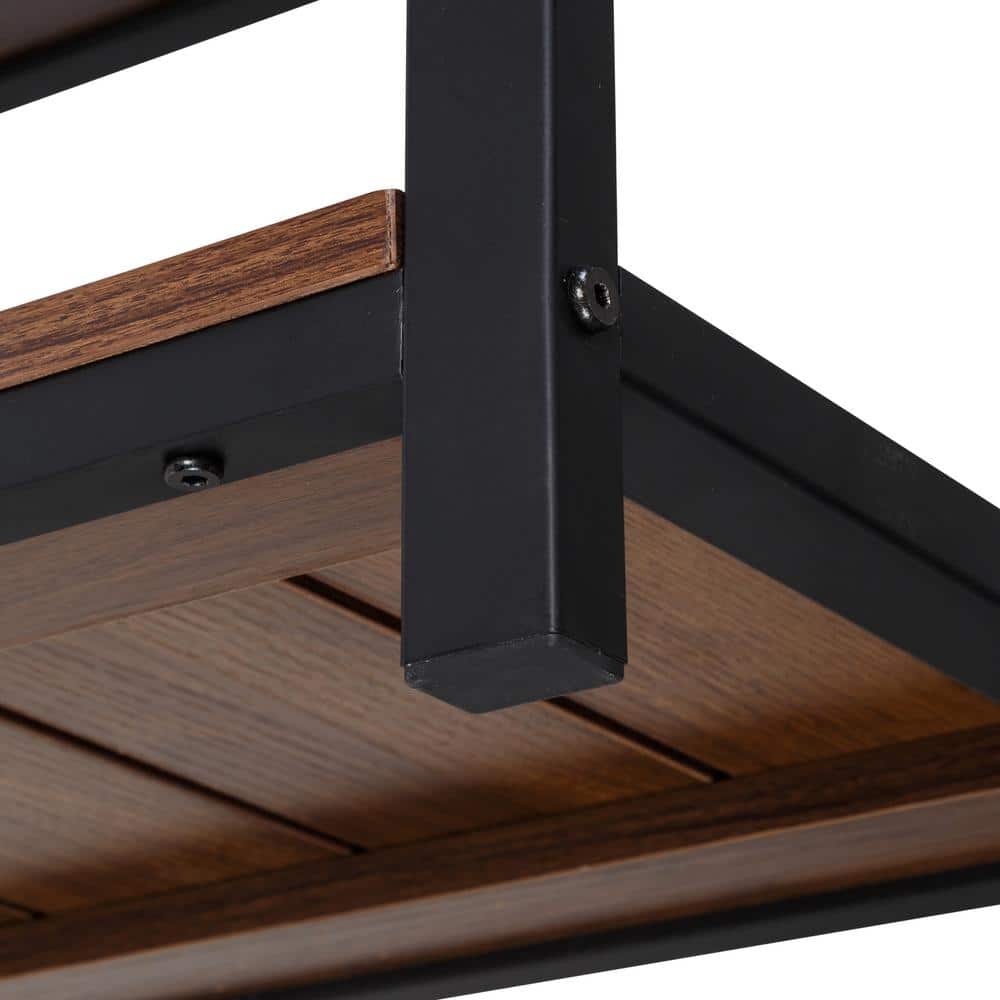 Walnut and Black 2-Tier Shoe Storage Bench with Seating