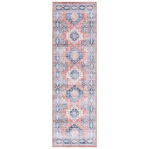 Arizona Blue/Rust 3 ft. x 8 ft. Distressed Border Ornate Machine Washable Runner Rug