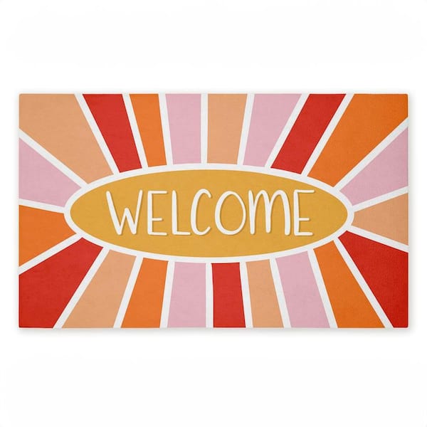 Bright Welcome Sunburst Yellow 18 in. x 30 in. Polyester Non-Slip Outdoor Door Mat