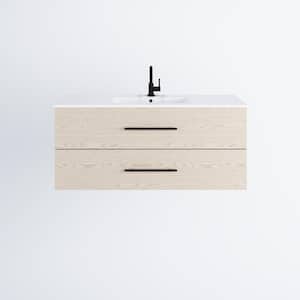 Napa 48 in. W x 18 in. D Single Sink Bathroom Vanity Wall Mounted In Natural Oak with Ceramic Integrated Countertop