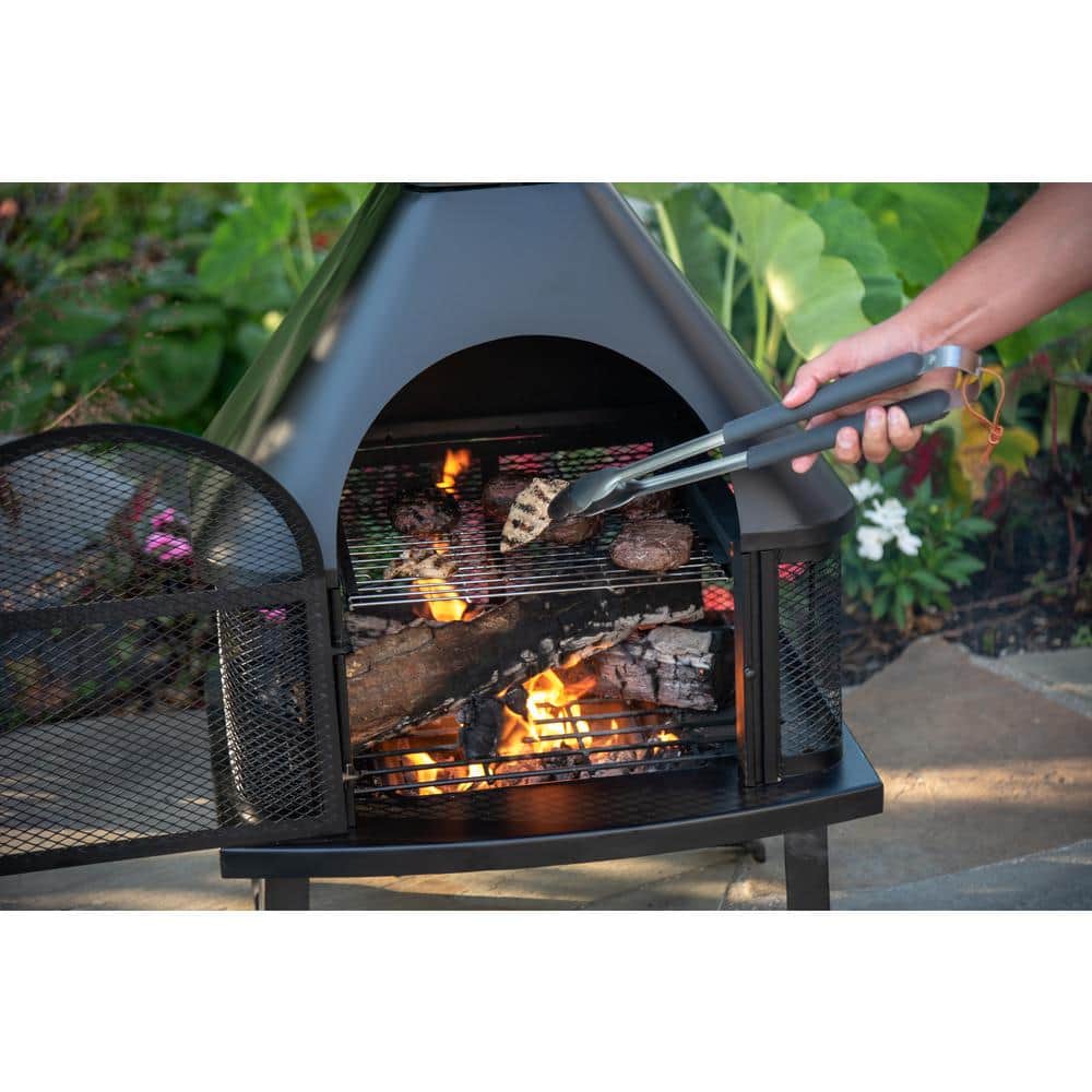Black Steel Free-Standing Wood Burning Chimenea Fire Pit