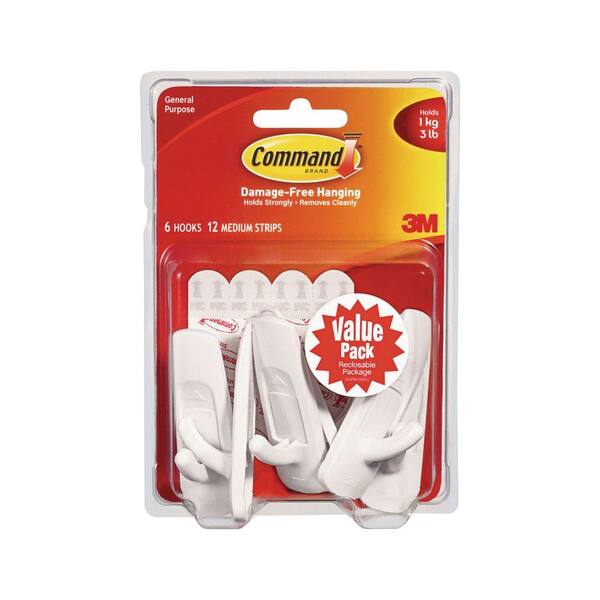 Command Medium White Utility Hook (6 Hooks)(12 Adhesive Strips)