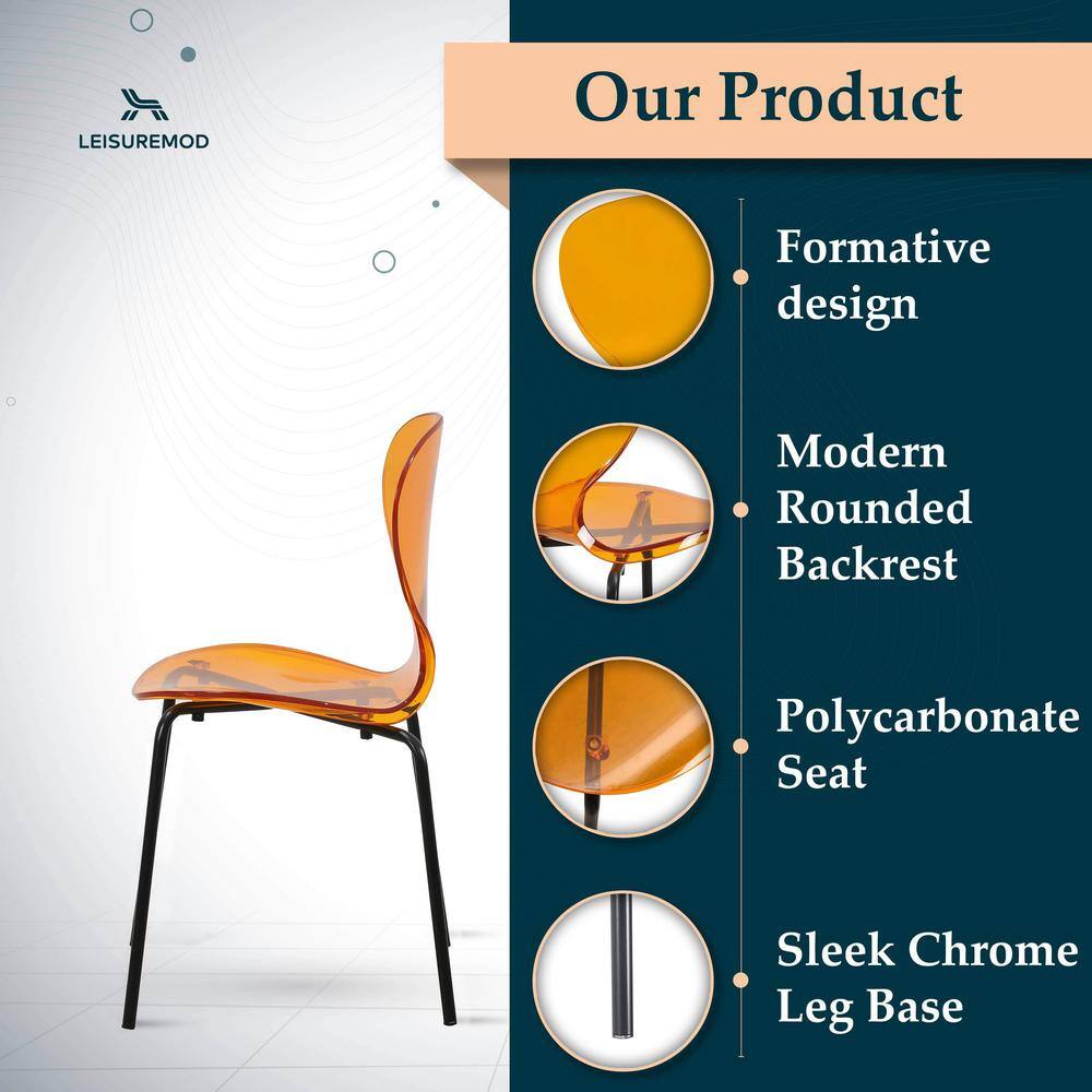 Amber Transparent Metal Side Chair with Black Base