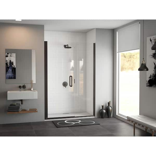 Coastal Shower Doors Illusion 47 in. to 48.25 in. x70 in. Semi-Frameless Hinged Shower Door with C-Pull Handle in Matte Black and Clear Glass