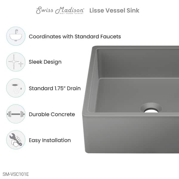 Lisse 15 in. Concrete Square Vessel Bathroom Sink in Dark Grey