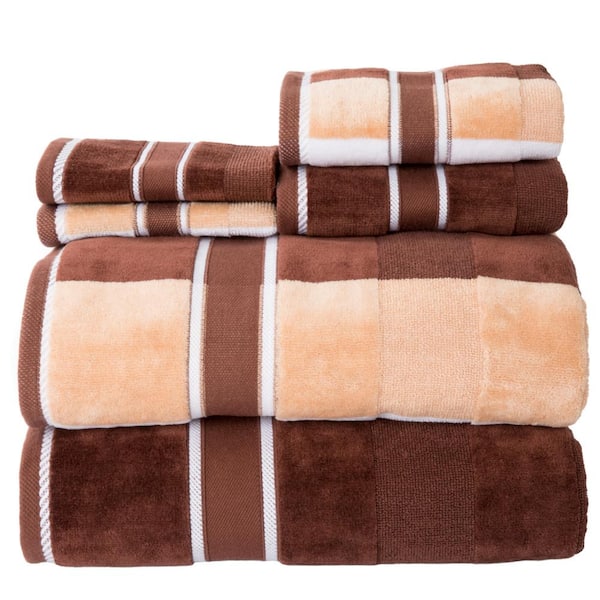 Handmade 3-Piece Dark Brown Bath Towel Set Trimmed With Dark Brown Floral  Print