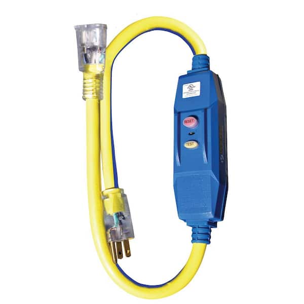 Voltec 3 ft. 12/3 STW 20-Amp In-Line GFCI Adapter with Lighted End - Blue with Yellow Stripe