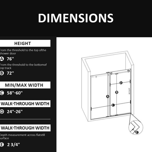 Staykiwi 60 in. W x 76 in. H Sliding Semi-Frameless Shower Door in Matte Black Finish with Patterned Glass