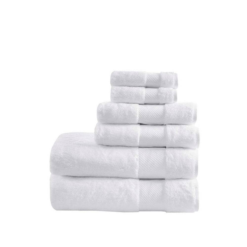 6-Piece White Towel Set, 2 Bath Towels, 2 Hand Towels, and 2 Wash Towels, P
