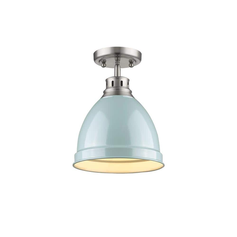 Transitional Pewter 8.88" Flush Mount with Seafoam Shade