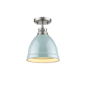 Duncan 1-Light Pewter Flush Mount with Seafoam Shade